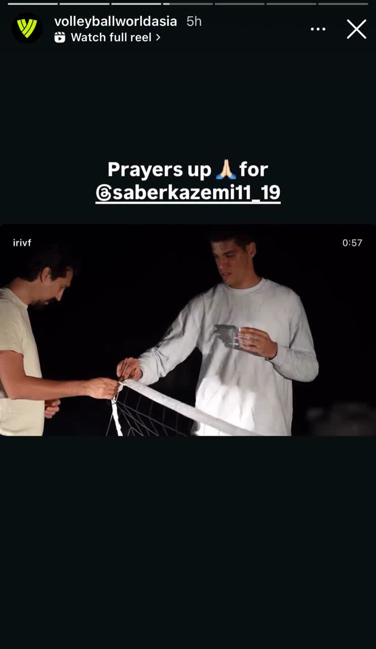  استوری صفحه آسیایی فدراسیون جهانی والیبال برای «صابر کاظمی»: «برایش دعا کنید»
